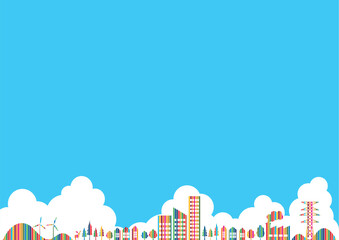SDGs17色の背景素材　街並み　青空