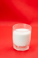 Glass of milk Isolated on a color background. Dairy product close-up. Drink milk for a good health. Cow milk. good product of social. copy space for text.