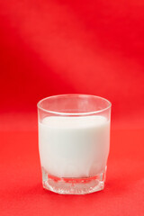 Glass of milk Isolated on a color background. Dairy product close-up. Drink milk for a good health. Cow milk. good product of social. copy space for text.