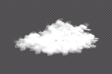 Dense cloud vector isolated on a dark background. Realistic fog or smoke vector for storm or sunny weather design. Cloudy sky or smog environmental design on a transparent background for templates.