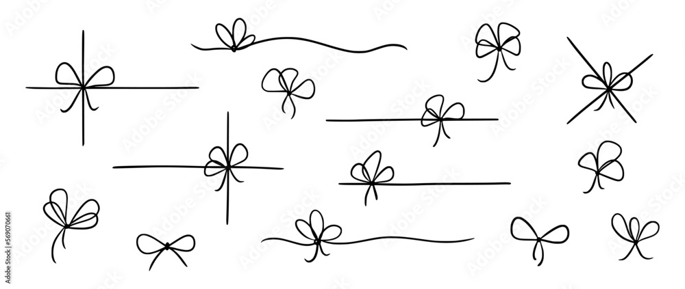Poster bow gift ribbon line simple element set. hand drawn doodle stroke ribbon bow. elegant minimal line s