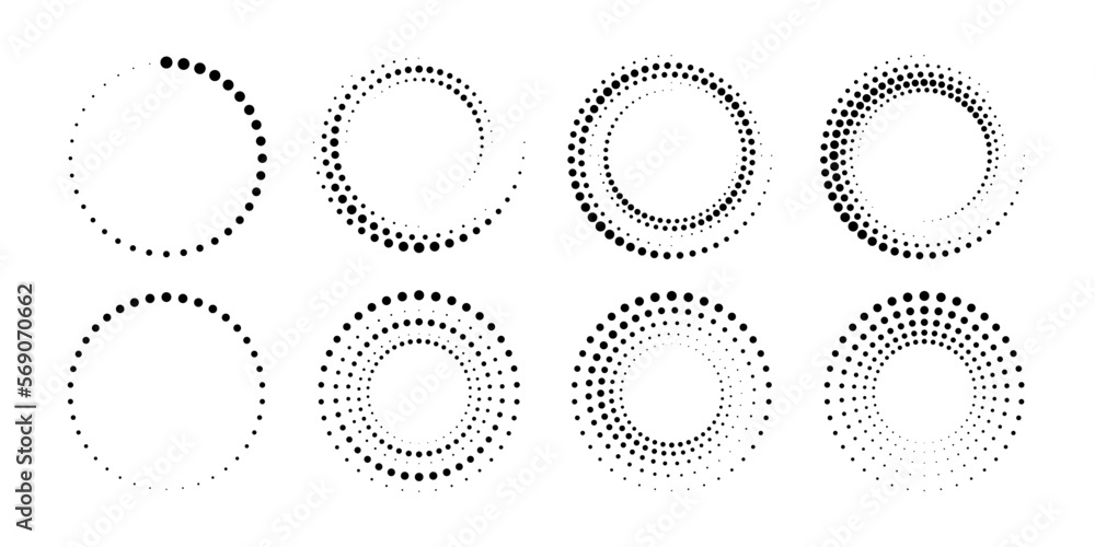 Wall mural dotted gradient circle. halftone effect circular dotted frame. progress round loader. half tone circ