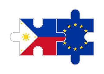 puzzle pieces of philippines and european union flags. vector illustration isolated on white background