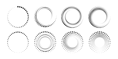 Foto auf Acrylglas Dotted gradient circle. Halftone effect circular dotted frame. Progress round loader. Half tone circle. Vector illustration isolated on the white background. © Elena Pimukova