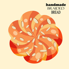 Freshly baked handmade sweet braided bread with almonds. Food vector illustration.