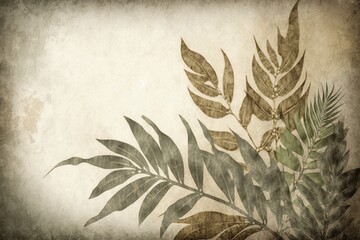 Vintage tropical leaf illustration, palm art for background, template, fabric, design, texture, wallpaper, copy space