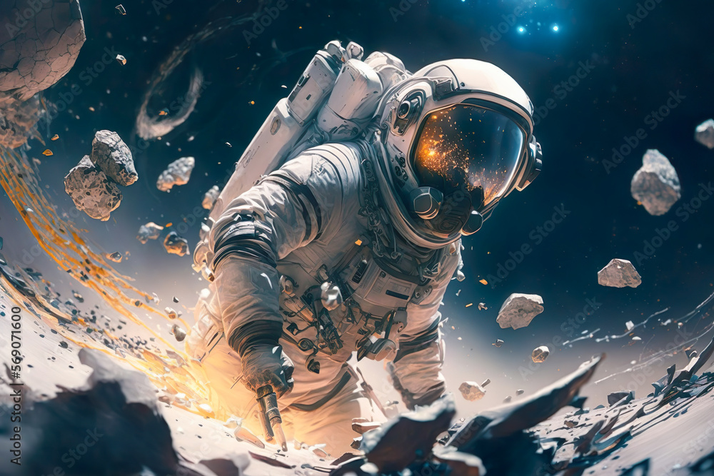 Wall mural astronaut in space on a new planet background with the colorful space , generative ai