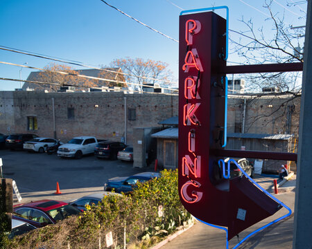 Bright Red Neon Sign for Parking Garage