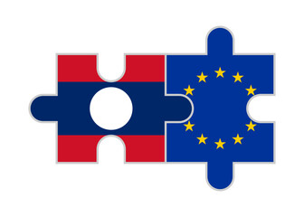 Naklejka premium puzzle pieces of laos and european union flags. vector illustration isolated on white background