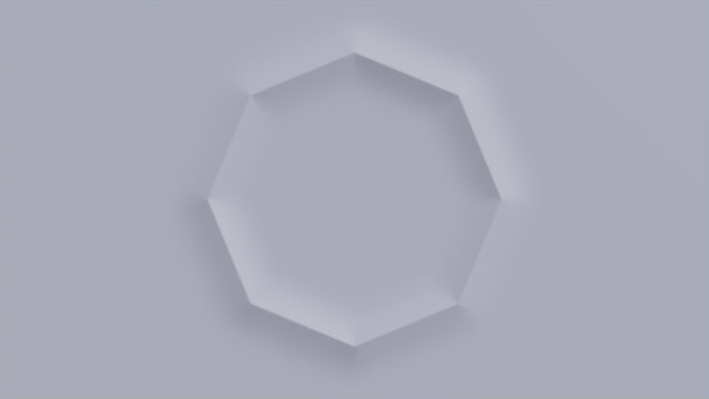 Minimalist Background with Embossed Octagon. White Surface with Raised 3D Shape. 3D Render.