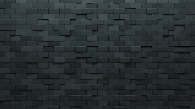 Semigloss, Rectangular Wall background with tiles. 3D, tile Wallpaper with Concrete, Polished blocks. 3D Render