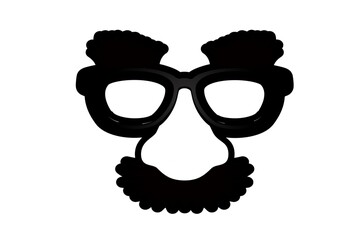 Fake nose and glasses disguise with mustache on white 