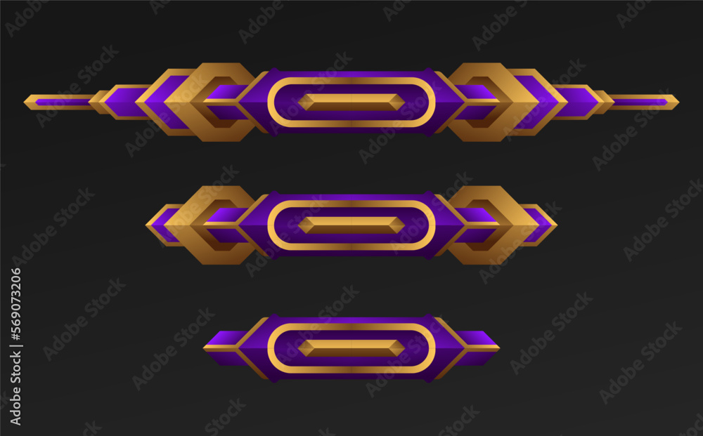 Poster violet and gold border game level bars template for game ui design