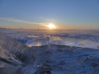 winter sunset on the gulf of finland the city of st. petersburg