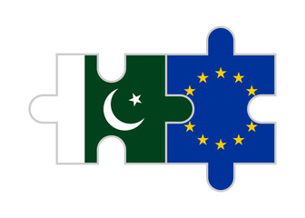 Naklejka premium puzzle pieces of pakistan and european union flags. vector illustration isolated on white background