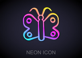 Glowing neon line Butterfly icon isolated on black background. Vector