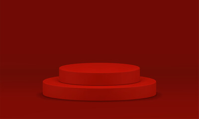 Red 3d pedestal cylinder level basic foundation for product promo advertising realistic vector