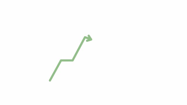 Animated green arrow rising up. Stock market. Increasing graph. Flat cartoon style element 4K video footage. Color illustration on white background with alpha channel transparency for animation