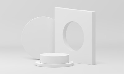 White 3d pedestal cylinder level construction squared wall hole showcase for presentation vector
