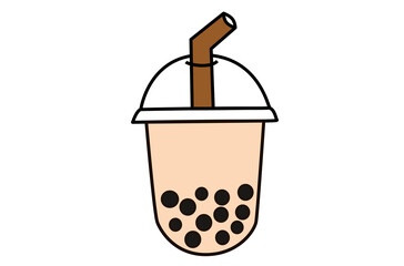 Drawing bubble milk tea isolation on white background 