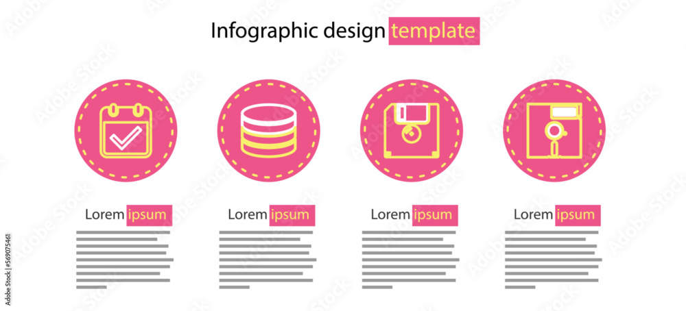 Poster set line floppy disk, in the 5.25-inch, database and calendar with check mark icon. vector