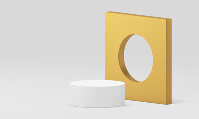 3d podium circle foundation geometric construction golden hole wall award arena realistic vector