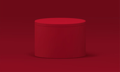 Red 3d podium cylinder box container basic foundation minimal design realistic vector illustration