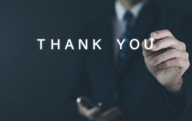 thank you message displayed on a virtual screen.	
