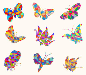 Mosaic Cut Glass Butterflies Set