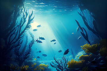 Fototapeta na wymiar underwater shining sun ocean