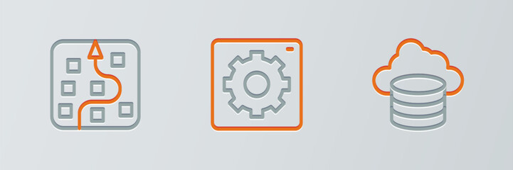 Set line Cloud database, Neural network and Computer api interface icon. Vector