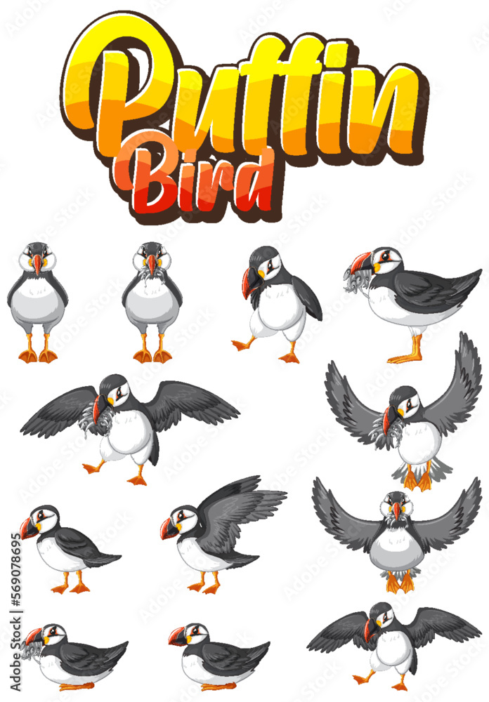 Canvas Prints set of puffin bird cartoon character in different poses
