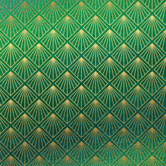 Art Deco retro backdrop. Green and gold shine scrapbook paper