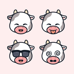 Set of Cute Cow Stickers
