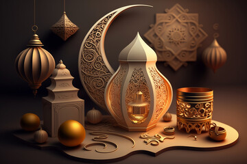 a Ramadan Kareem 3D decoration, Generative AI