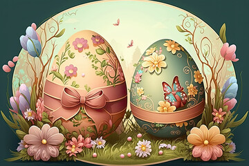 Easter eggs decorated with flowers.