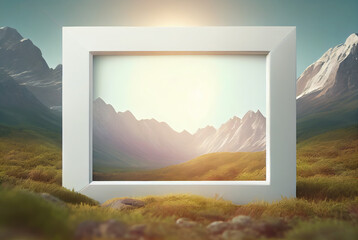 white frame with mountain and nature view background Generative AI