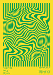 Geometrical Poster Design with Optical Illusion Effect.  Modern Psychedelic Cover Page Collection. Colourful Wave Lines Background. Fluid Stripes Art. Swiss Design. Vector Illustration for Brochure.