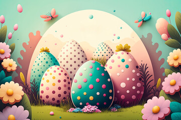 Easter eggs and flowers. Garden eggs.