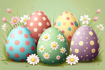 Cute easter eggs on green grass