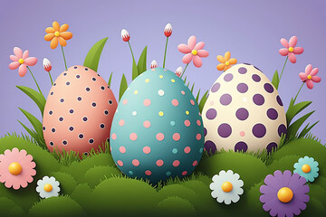 easter eggs with dots and flowers