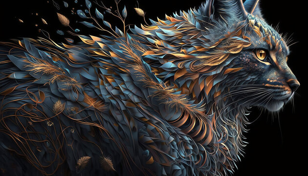 Illustration of a Mythical Winged Cat, Content is created with generative AI