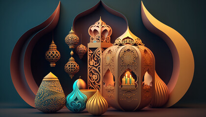 a Ramadan Kareem 3D decoration, Generative AI