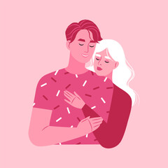 Happy couple hugging. Love, support and trust concept. Flat vector illustration.