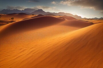 Fototapeta na wymiar Beautiful panorama with orange sand dunes in Namibia's Namib Naukluft National Park's Sossusvlei. Generative AI