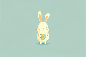Fototapeta premium Cute cartoon easter rabbit holding an easter egg as easter greeting card design illustration (Generative AI)