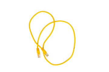 LAN network cable with two side RJ45 plug isolated on white background