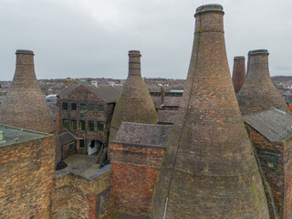 Stoke-on-trent, Staffordshire, England, March 3 2023. Old Gladstone Potteries with bottle ovens in...