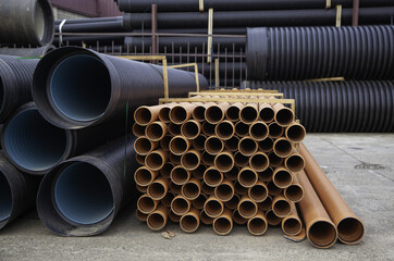 Pipes for construction and channeling - obrazy, fototapety, plakaty