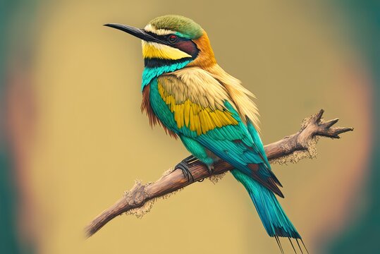 European bee-eater, a stunning bird, perched on a branch. Generative AI
